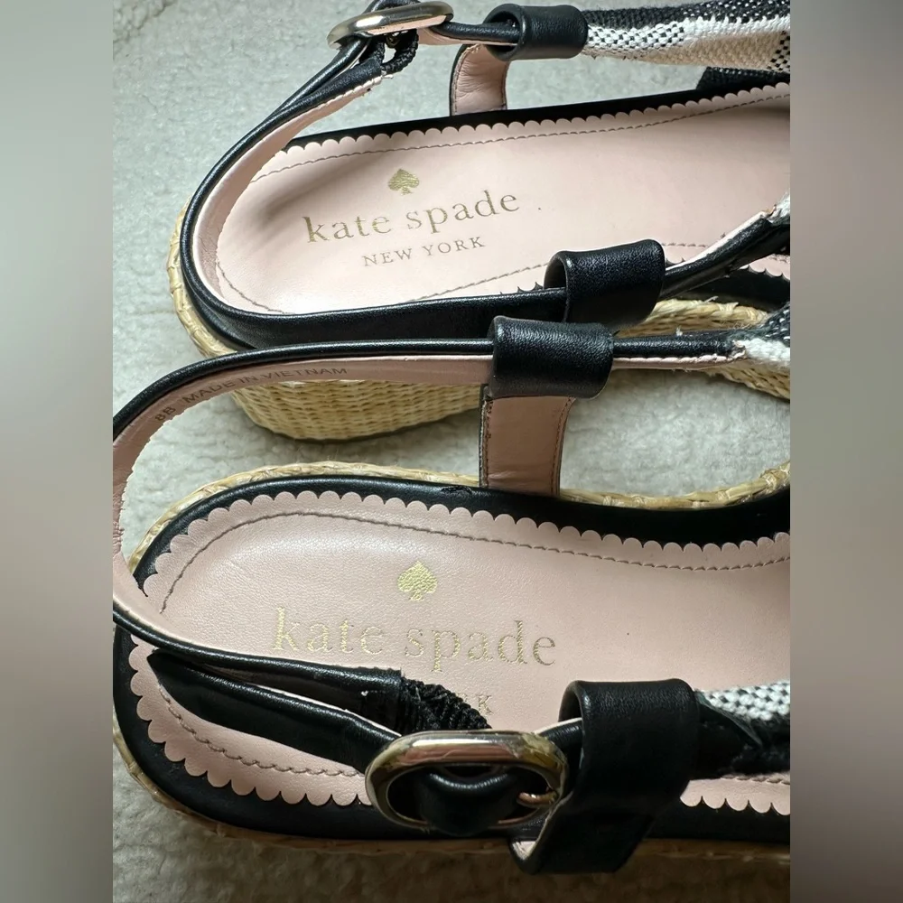 Kate Spade Betsy platform flat sandal black white gingham preppy espadrille cute